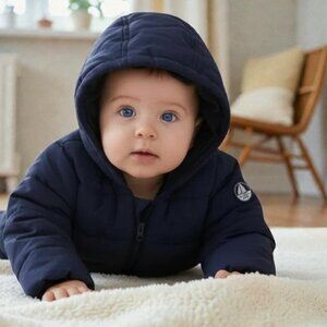 Petit Bateau Navy Blue Quilted Puffer Hooded Jacket 3 Months (60 cm)